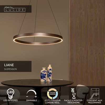 Lucide LIANE - Suspension - Ø 80 cm - LED Dim. - CCT - 2x36W 2700K/4000K - Convient aux mezzanines et plafonds hauts - Rouille | Vibes